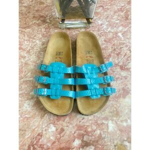 Birkenstock Birkis Women's Xenia Blue Soft Footbed 3Strap Sandal Sz 7 EUC! $135